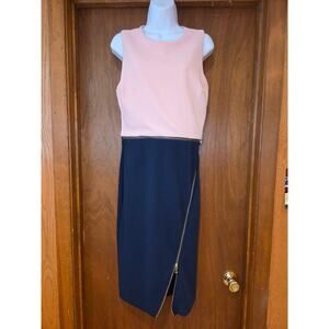 EUC Spense, navy and pink, sleeveless pencil dress w/adjust slit zipper sz 6